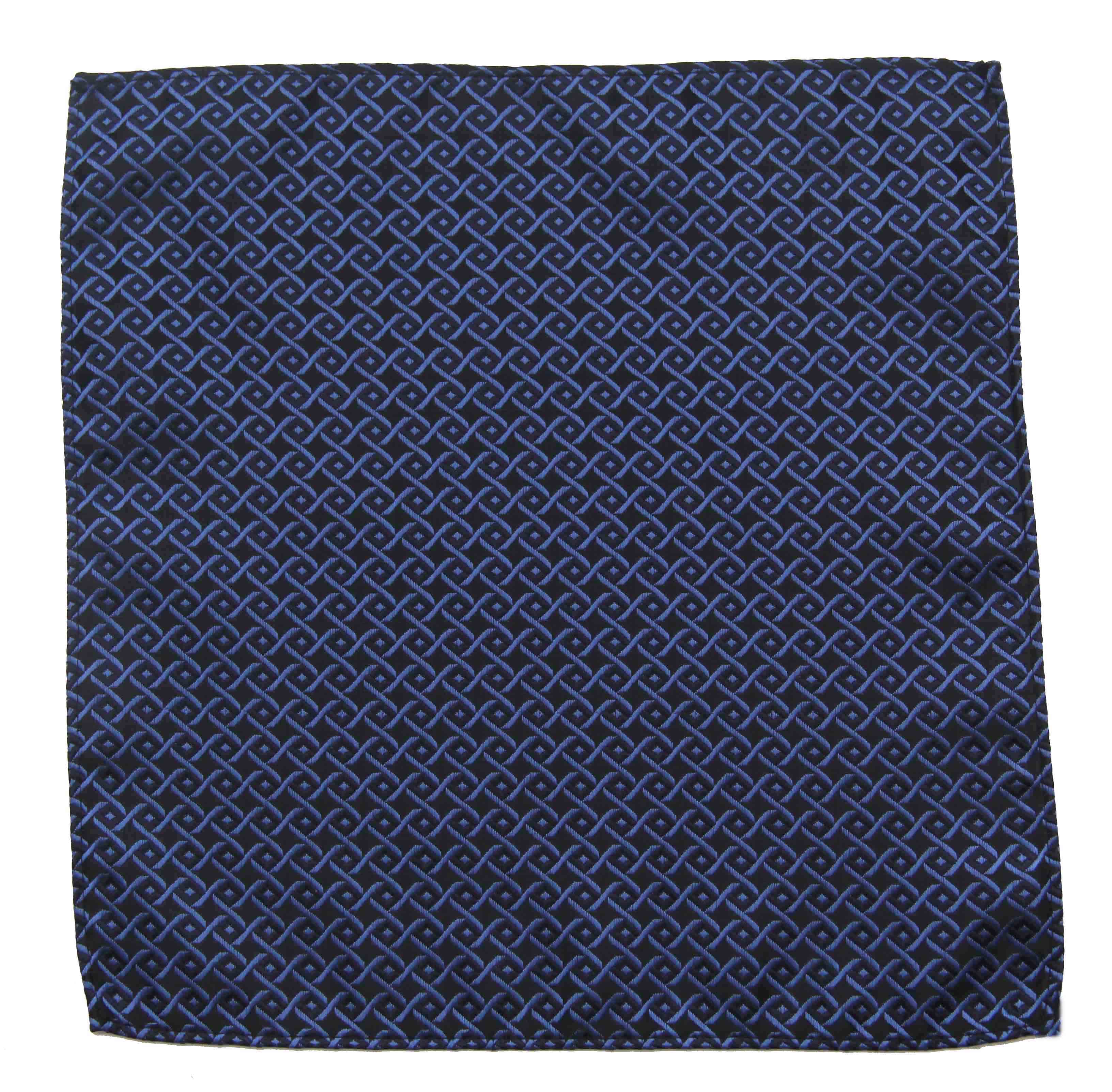 Gascoigne Silk Pocket Square Blue Black Interlocking Geometric Pattern Men's