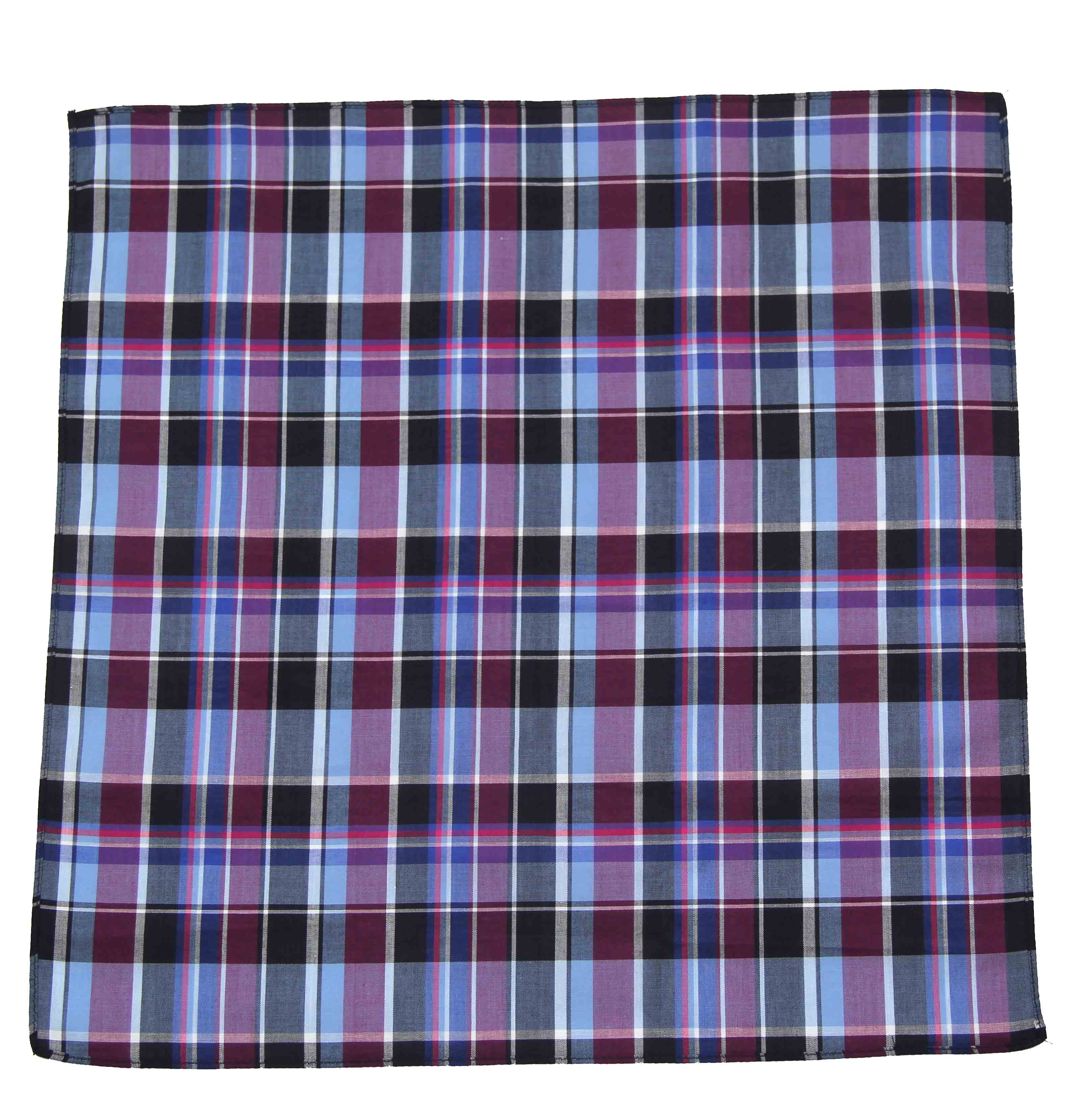 Gascoigne Large Pocket Square Plaid Cotton Purple Blue Gray White Men's