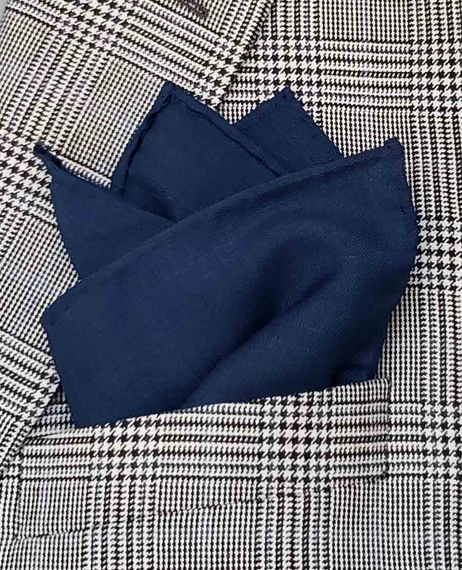 Hand Stitched Gascoigne English Kid Mohair and Merino Wool Pocket Square Yale Blue Men's