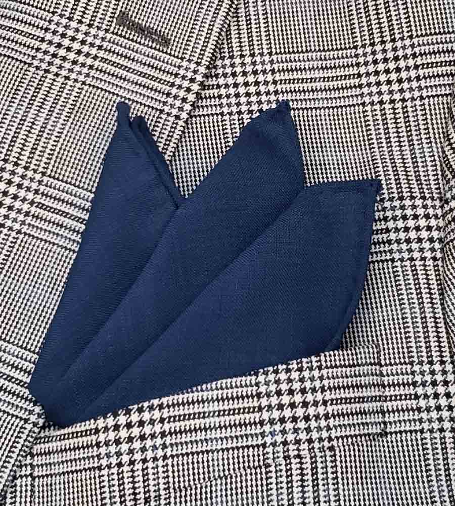 Hand Stitched Gascoigne English Kid Mohair and Merino Wool Pocket Square Yale Blue Men's