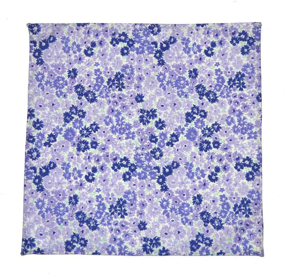 Hand Stitched Cotton Pocket Square Lavender Blue White Lilac Floral Men's