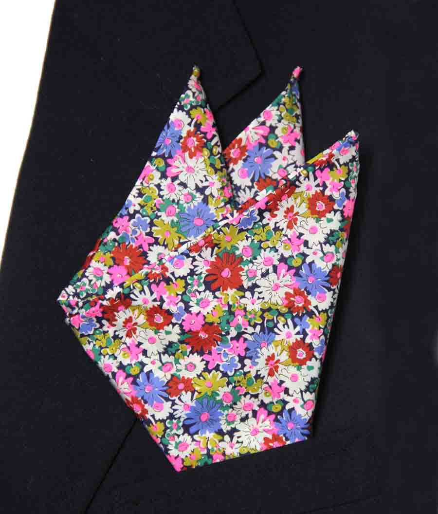 Hand Stitched Tana Lawn Cotton Pocket Square Floral Men's Hand Stitched Tana Lawn Cotton Pocket Square Floral Men's