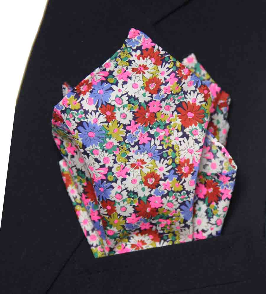 Hand Stitched Tana Lawn Cotton Pocket Square Floral Men's