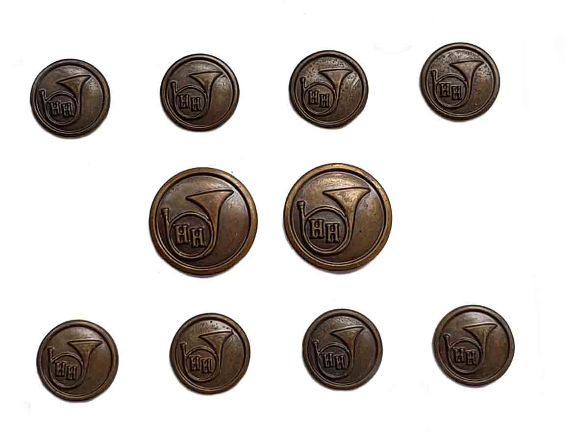 Vintage Hunting Horn Blazer Buttons Set Antique Gold Brown Brass HH Monogram Men's
