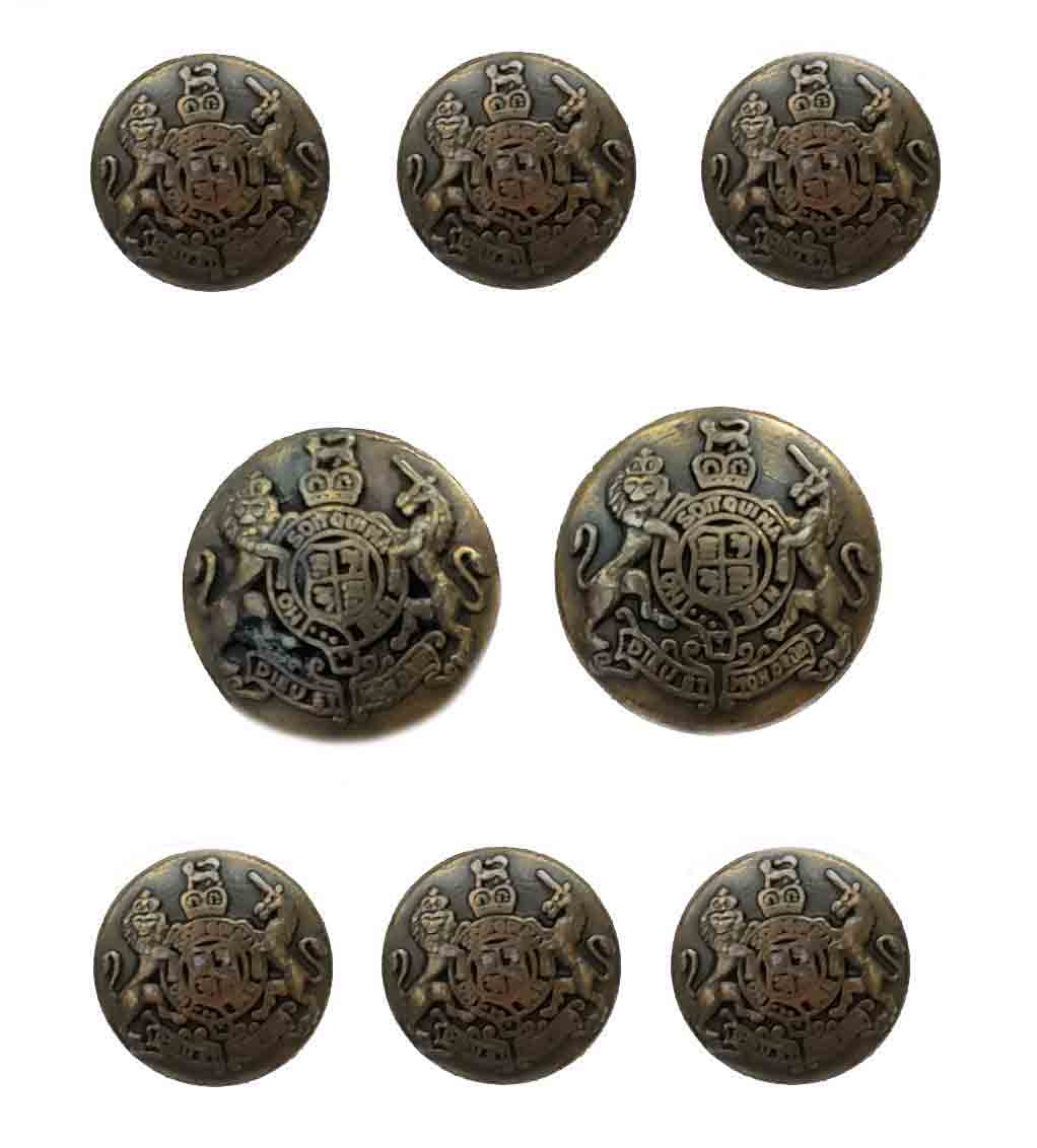 Vintage Jos A Bank Blazer Buttons Set Antique Gold with Copper Tones Metal Shank Lion Unicorn Men's