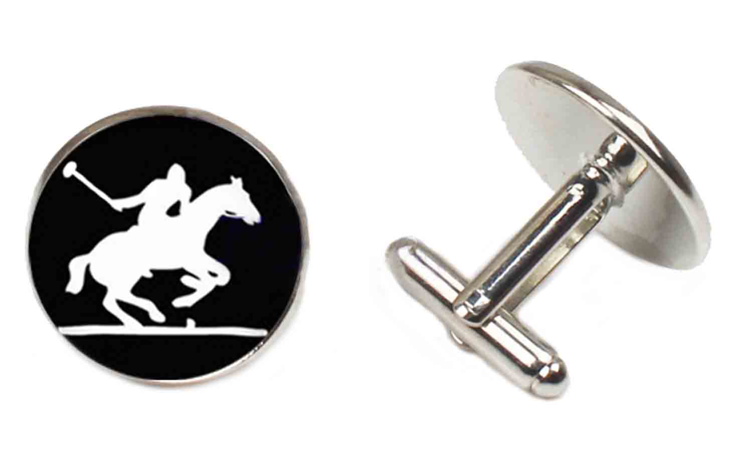 Gascoigne British Polo Player Cufflinks Silver Black White Men's