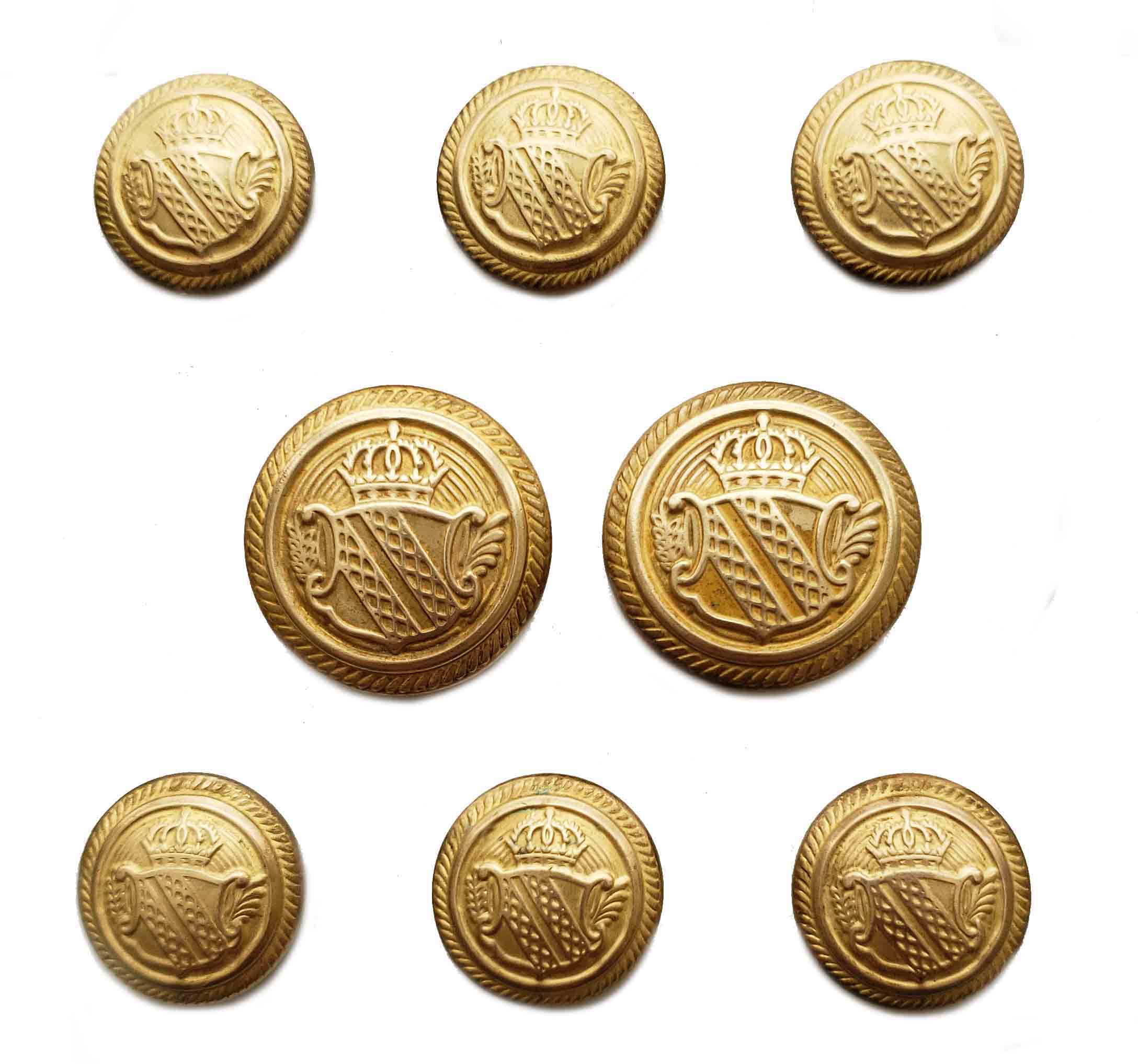 Vintage Waterbury Blazer Buttons Set Gold Brass Crown Shield Men's C9M