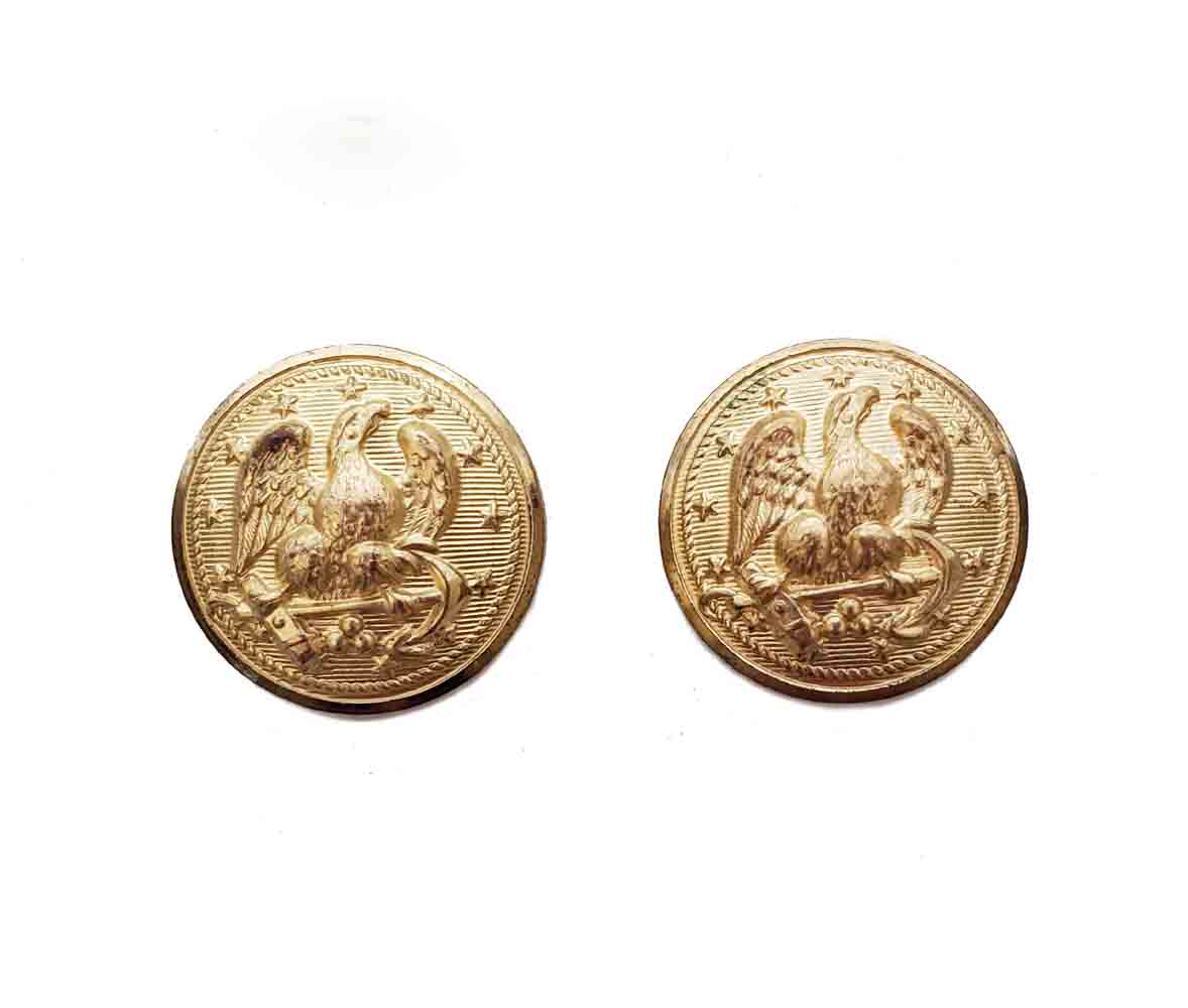Two Vintage Waterbury Blazer Buttons Gold Brass Eagle Anchor Stars 3/4" Men's
