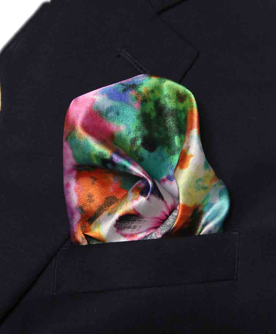 Gascoigne Hand Stitched Italian Silk Satin Pocket Square Multicolor Floral Men's