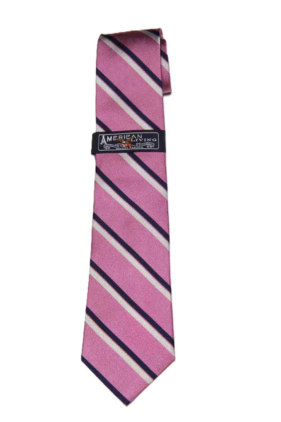 American Living Silk Repp Stripe Tie Pink Navy Blue White Men's