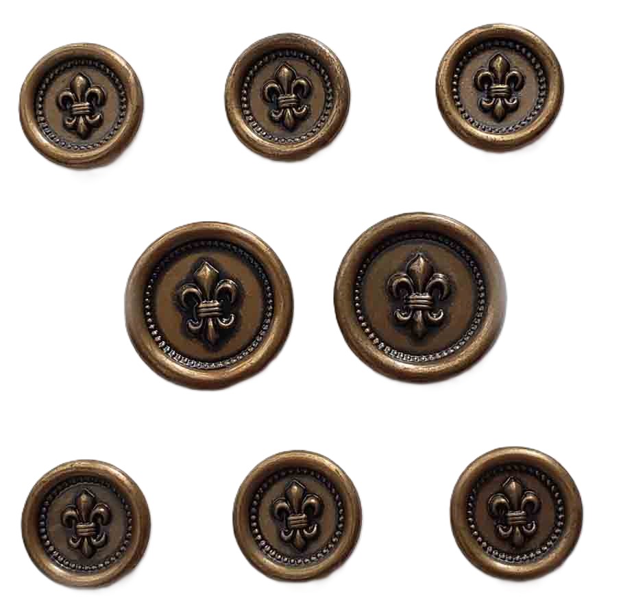 Vintage Waterbury Blazer Buttons Antique Gold Brass Fleur de Lis Pattern Men's 