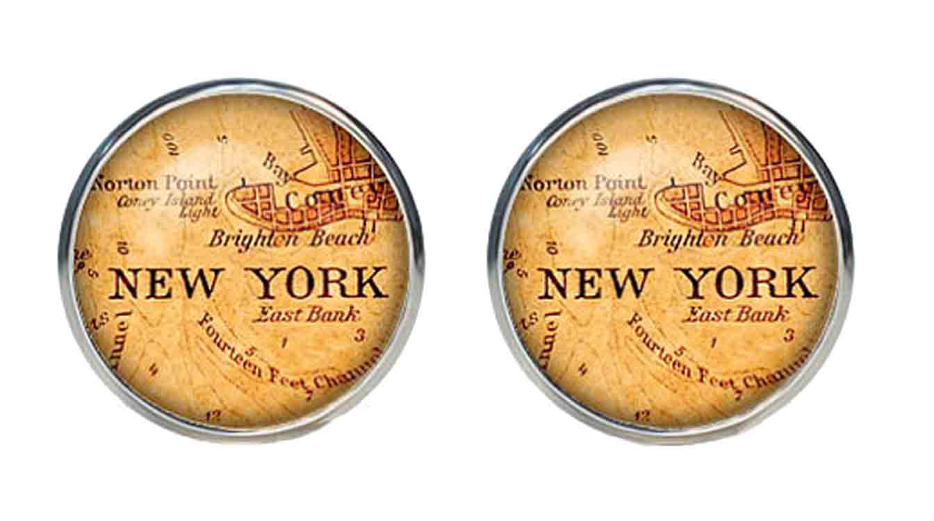 Gascoigne Cufflinks New York Antique City Map Silver Orange Black Men's