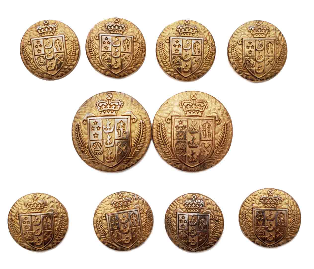 Vintage Aquascutum Blazer Buttons Set Brass Alloy Gold Silver Crown Shield Shank Men's