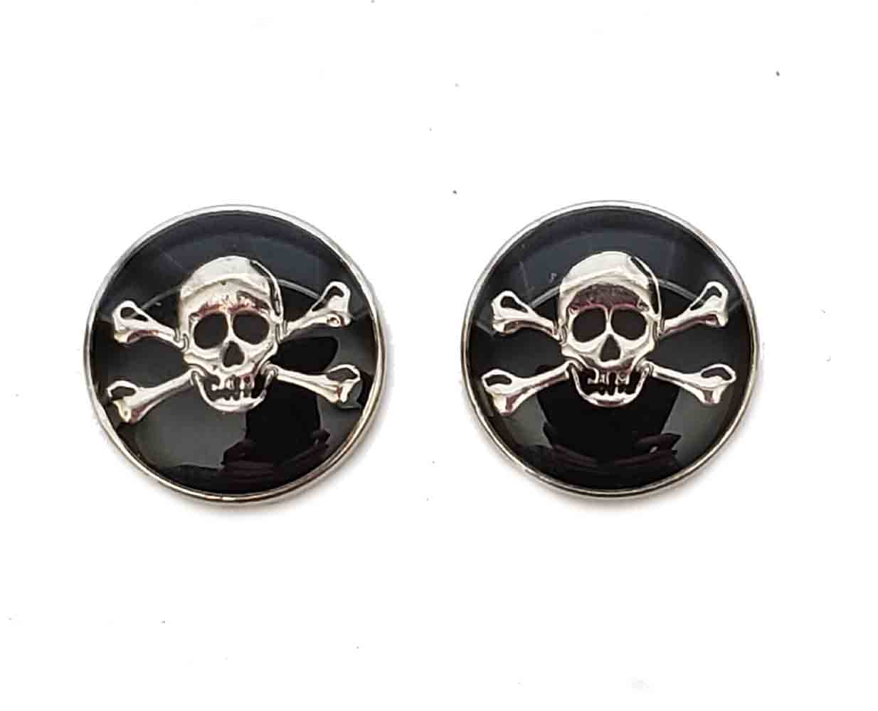 Two German Skull & Crossbones Blazer Buttons Enamel Metal Silver Black Men's