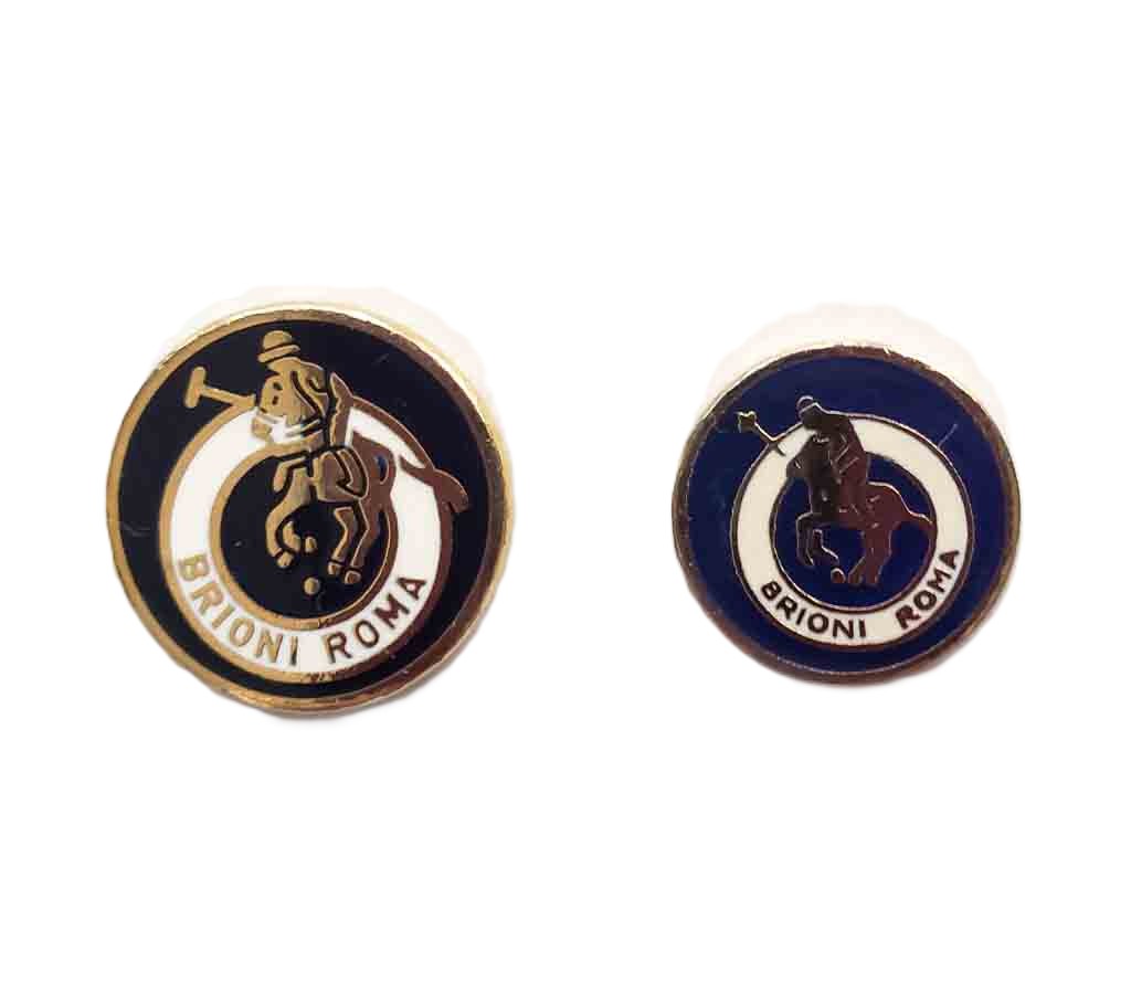 Two Brioni Roma Blazer Buttons Polo Player Pattern Navy Blue White Gold Over Gold Brass Men's