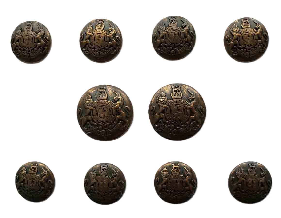 Vintage Club Room Blazer Buttons Set Antique Gold Brown Brass Lion Unicorn Patter G4L Men's