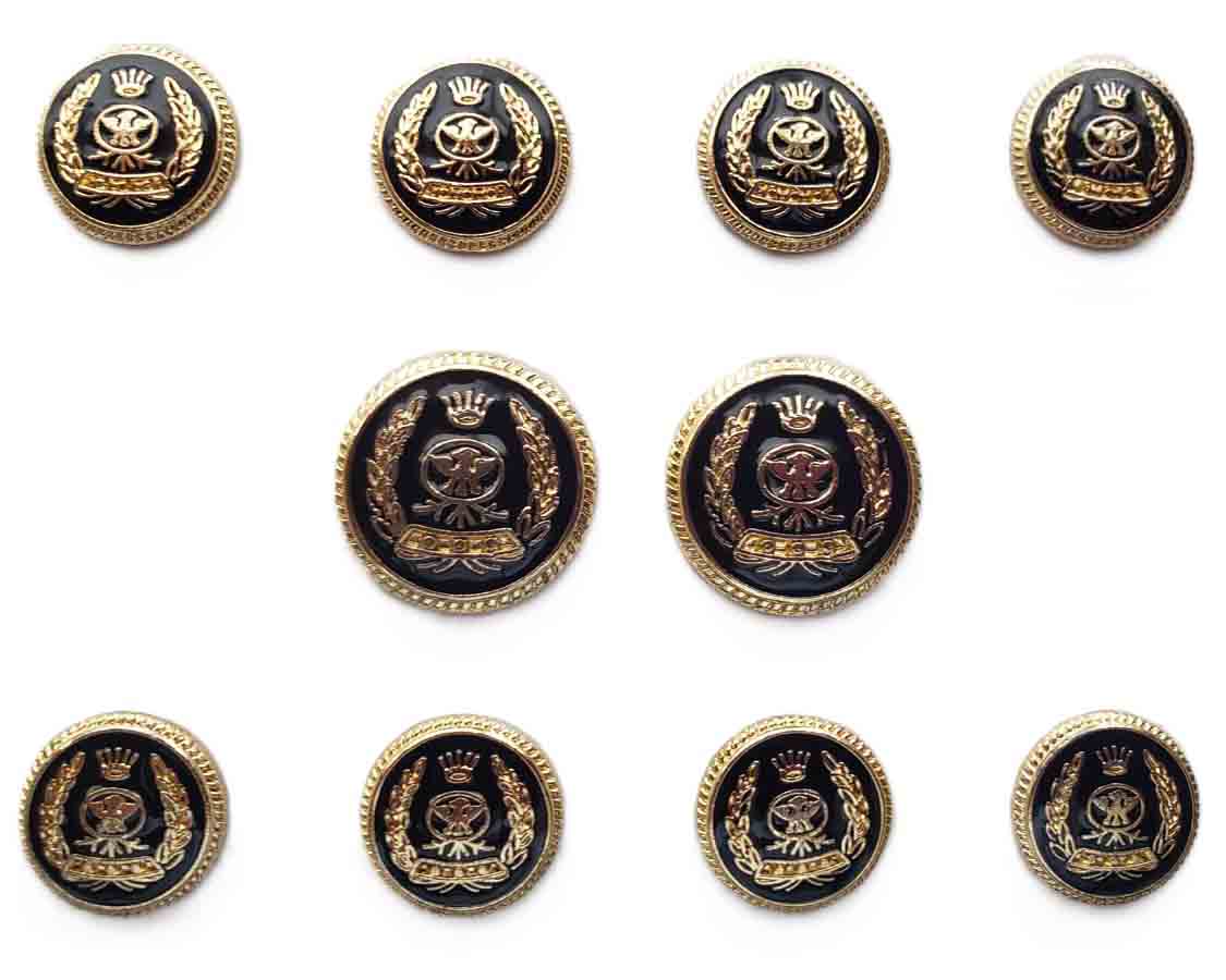 Vintage Corbin Blazer Buttons Set Gold Brass Black Enamel Crown Laurel Shield N8X Men's