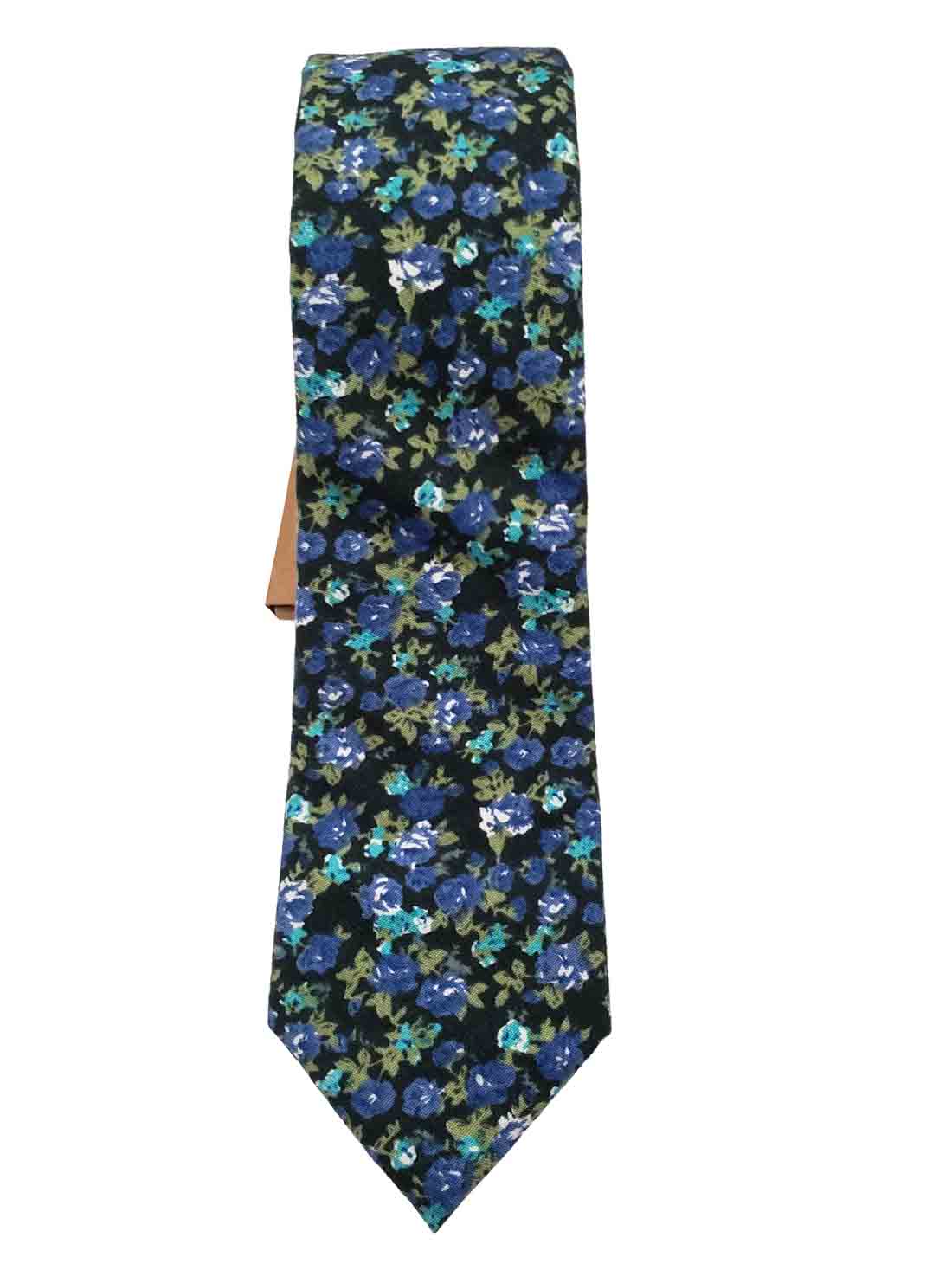 Floral Cotton Tie Narrow Blue Green Teal White Black Men's