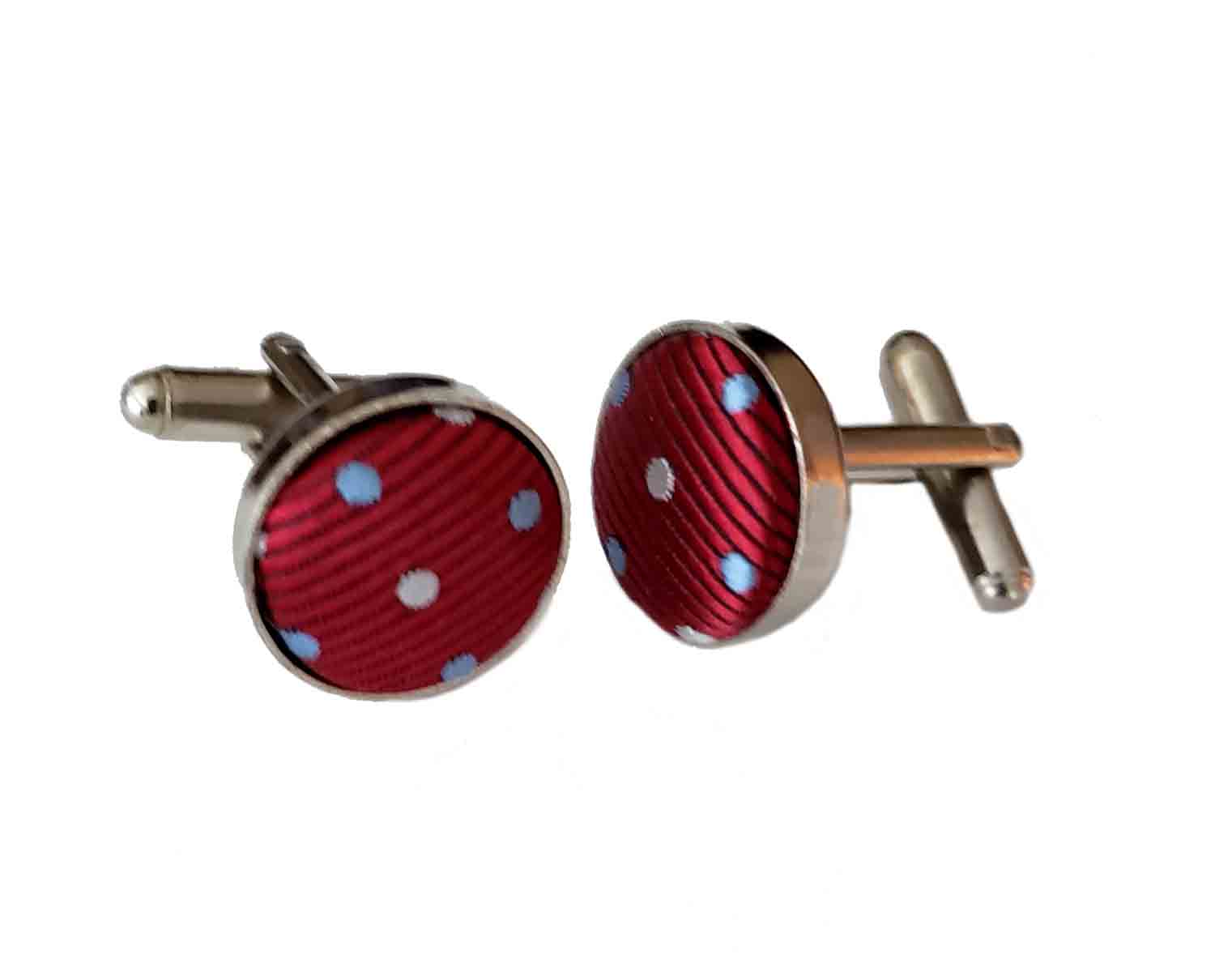 Gascoigne Cufflinks Metal Fabric Red Blue White Polka Dot Men's