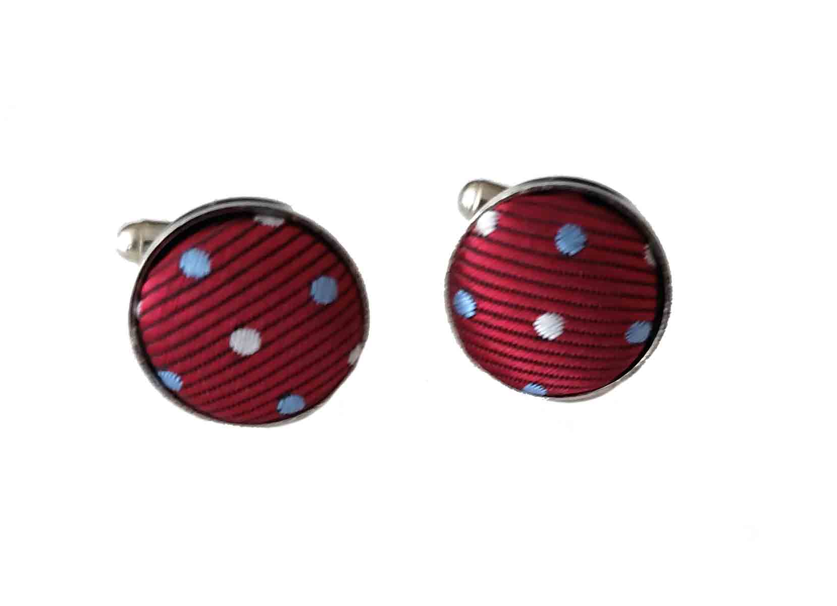 Gascoigne Cufflinks Metal Fabric Red Blue White Polka Dot Men's