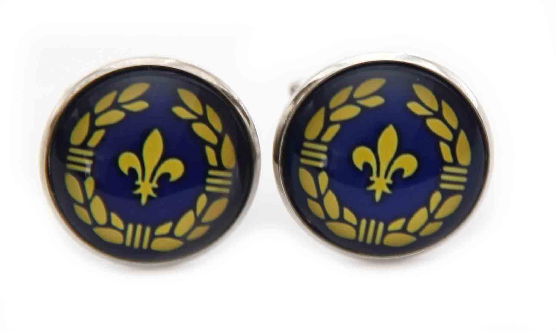 Gascoigne Cufflinks Silver Blue Yellow Fleur de Lis Pattern Men's