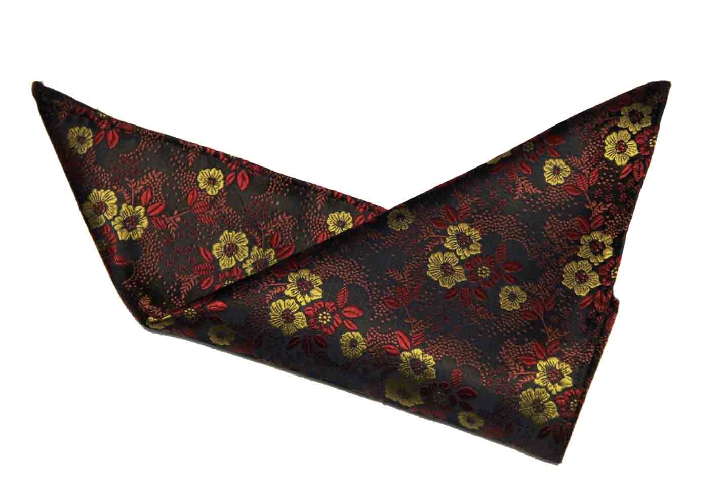 Gascoigne Silk Pocket Square Floral Red Gold Black Men's