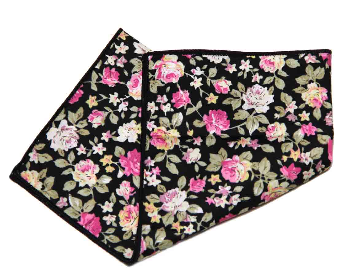 Gascoigne Pocket Square Black Green Pink Yellow Floral Men's