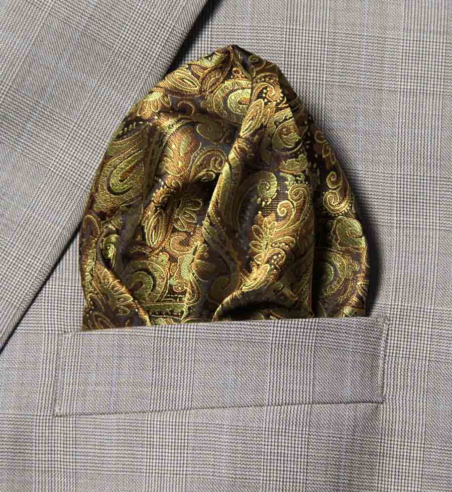 Gascoigne Pocket Square Gold Brown Paisley B7R Men's