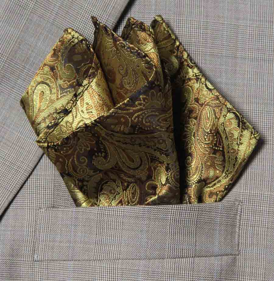 Gascoigne Pocket Square Gold Brown Paisley B7R Men's Gascoigne Pocket Square Gold Brown Paisley B7R Men's