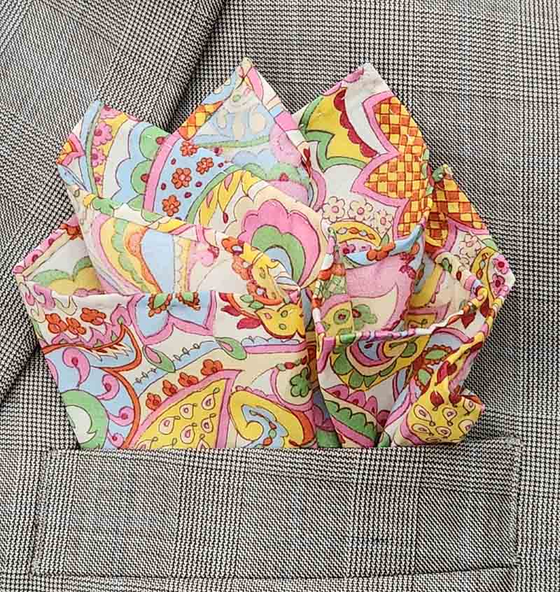 Gascoigne Hand Stitched Pocket Square Tana Lawn Italian Cotton Paisley Men's