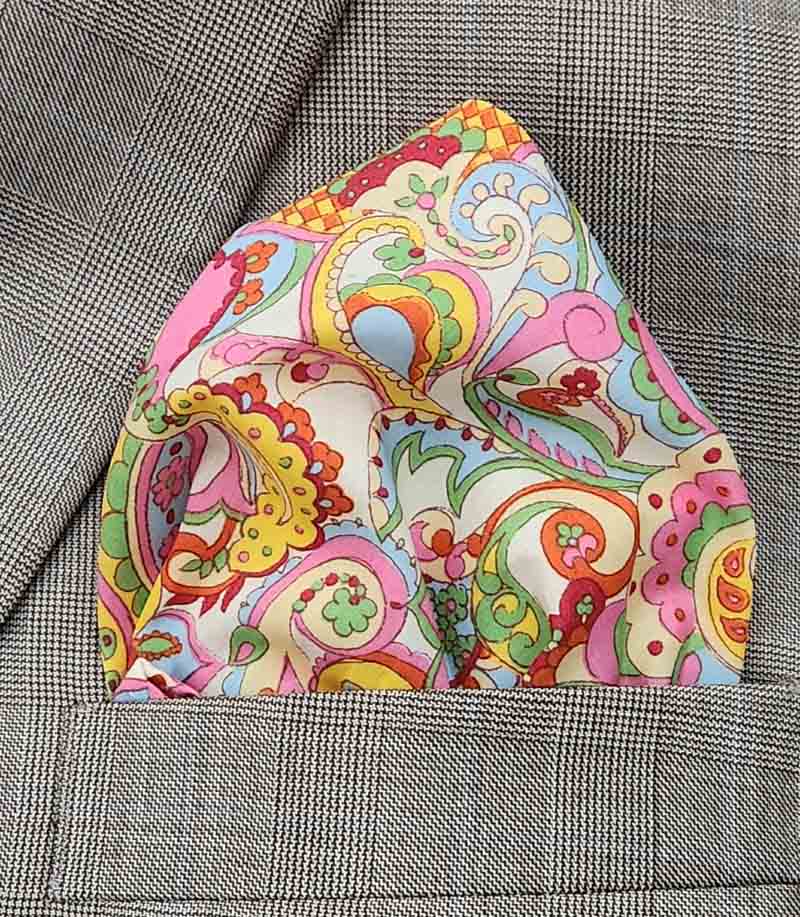 Gascoigne Hand Stitched Pocket Square Tana Lawn Italian Cotton Paisley Men's