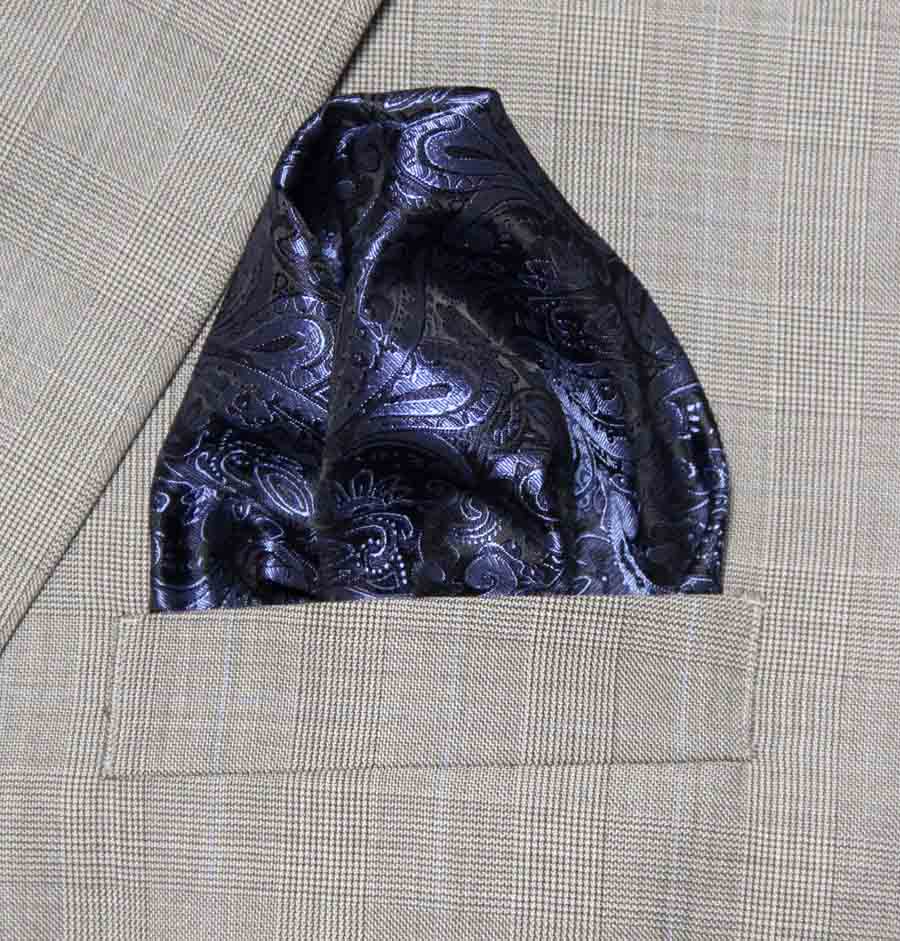 Gascoigne Pocket Square Navy Blue Black Paisley B7R Men's
