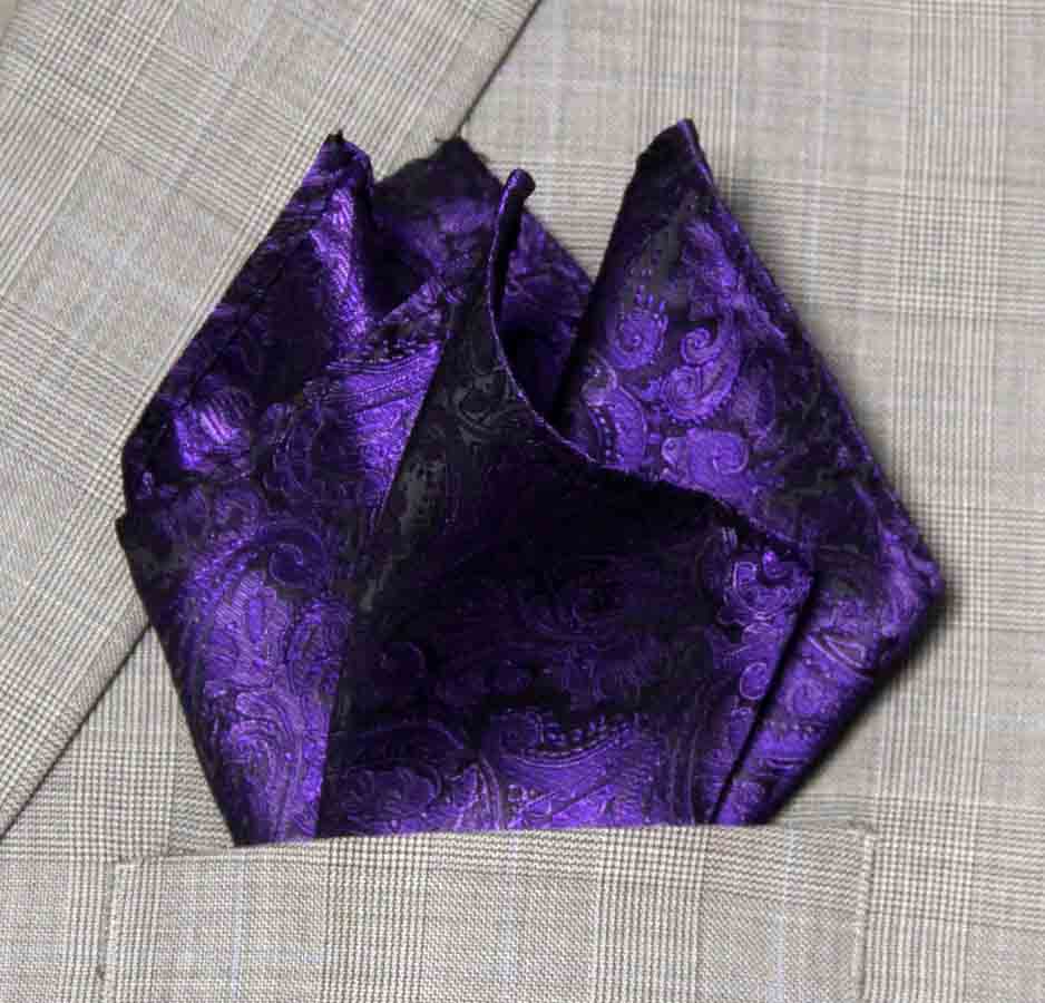 Gascoigne Pocket Square Purple Black Paisley B7R Men's Gascoigne Pocket Square Purple Black Paisley B7R Men's