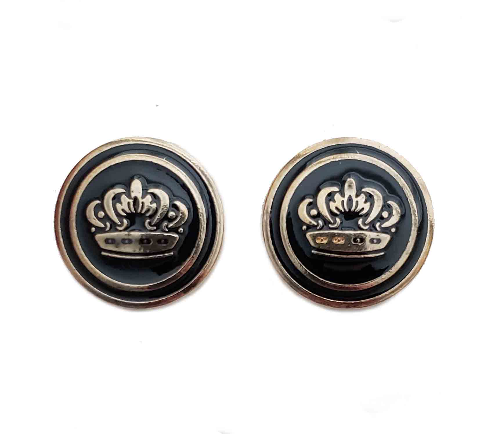 Two Gascoigne Blazer Buttons Gold Black Metal Shank Monarch Crown Men's