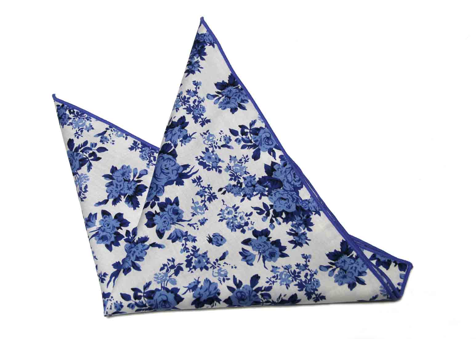 Gascoigne Floral Pocket Square Cotton Blue White Men's