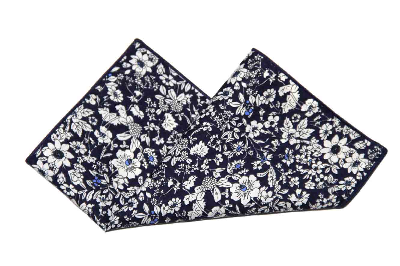 Gascoigne Pocket Square Navy Blue White Men's