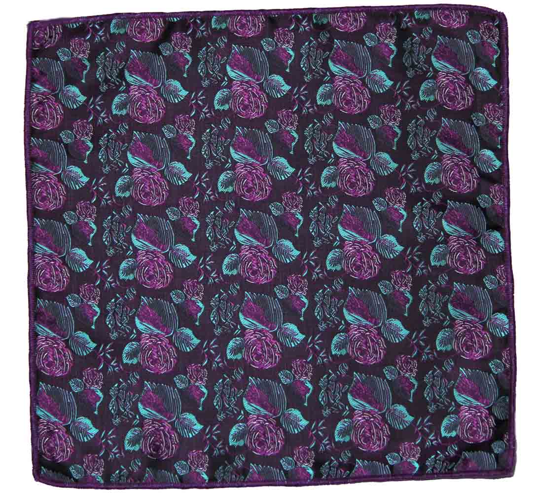 Gascoigne Floral Pocket Square Purple Green Brown Men's