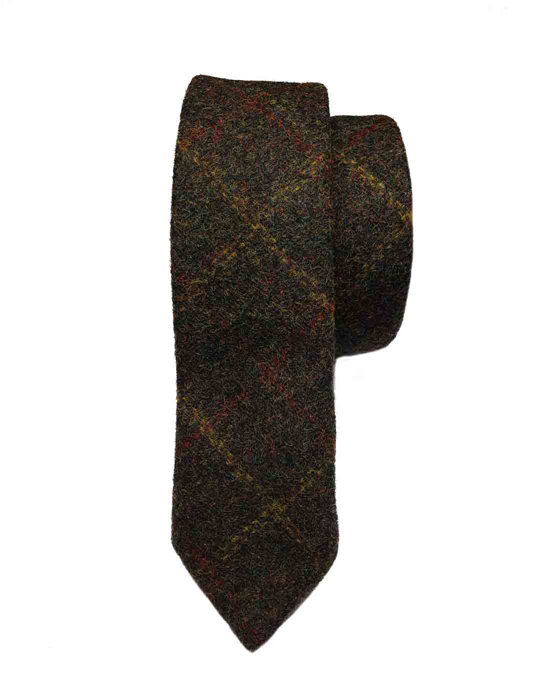 Gascoigne Wool Tweed Tie Olive Brown Gold Orange Men's Narrow