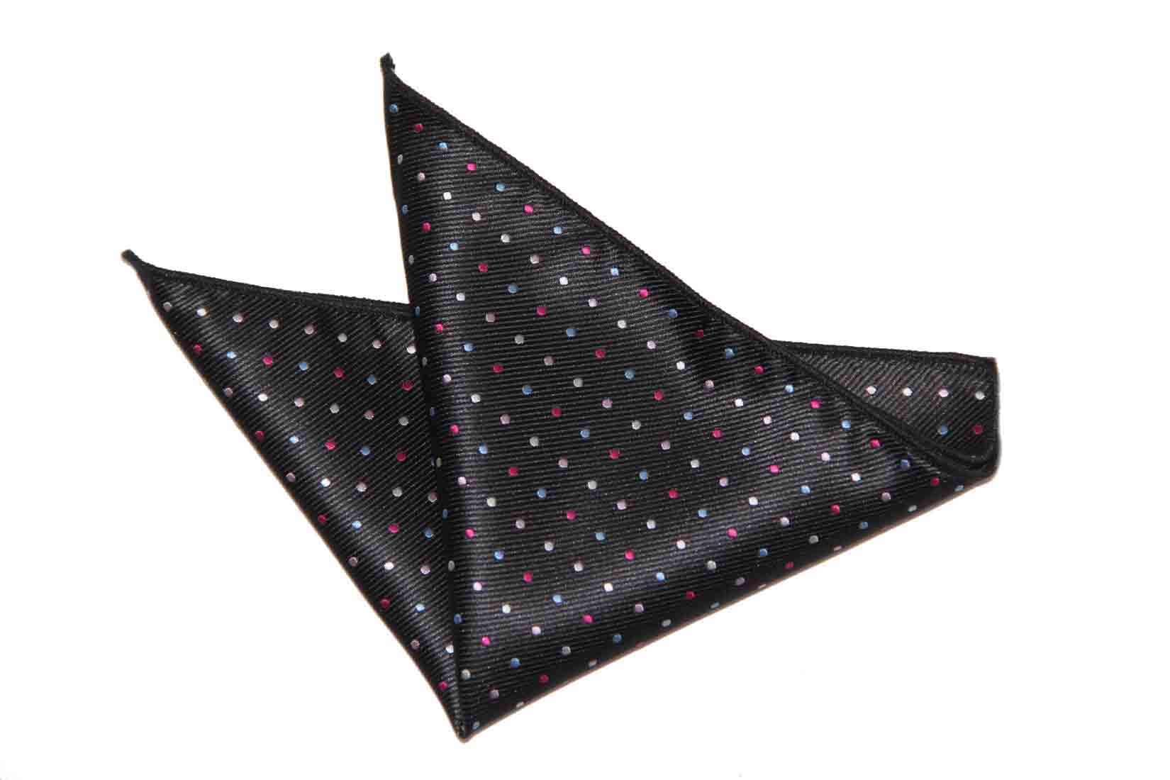 Gascoigne Pocket Square Black Polka Dot Silk Men's
