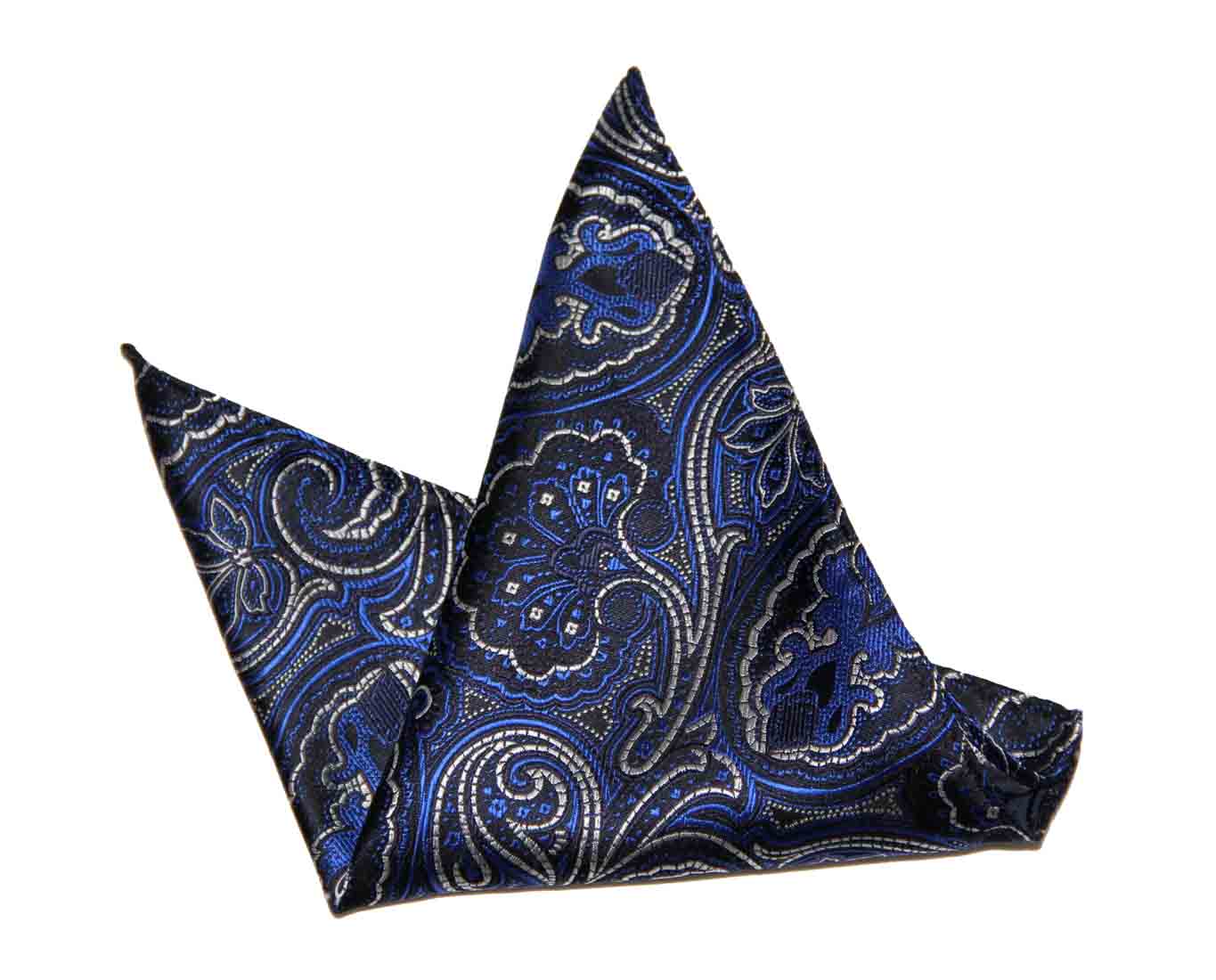 Gascoigne Pocket Square Silk Floral Paisley Blue Black White Men's