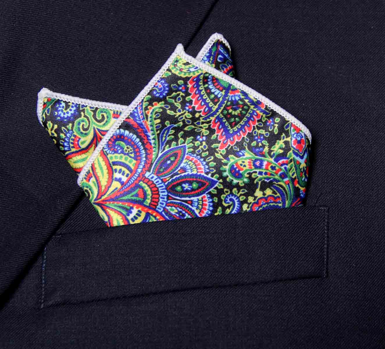 Gascoigne Silk Pocket Square Colorful Floral and Paisley Pattern Men's