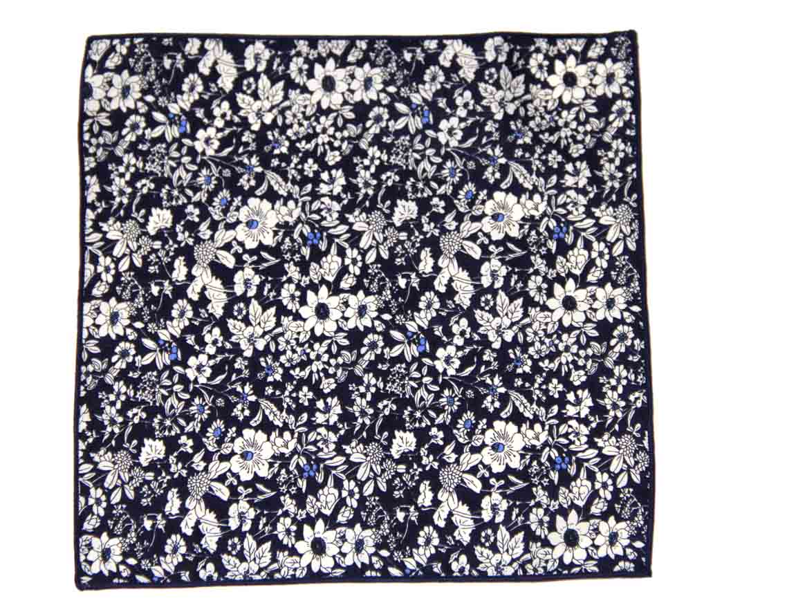 Gascoigne Pocket Square Navy Blue White Men's