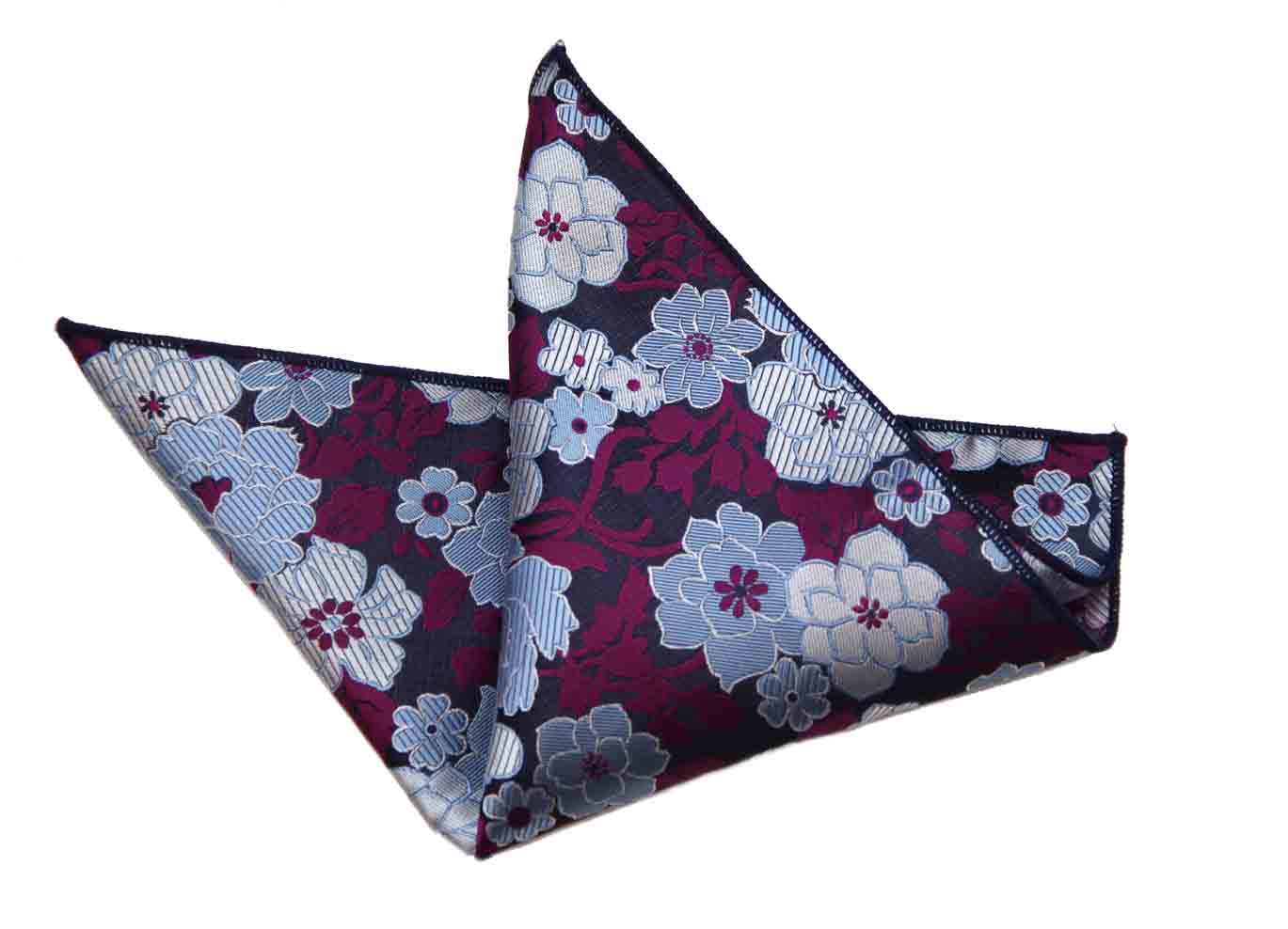 Gascoigne Pocket Square Floral Blue Black Purple Gray White Silk Men's