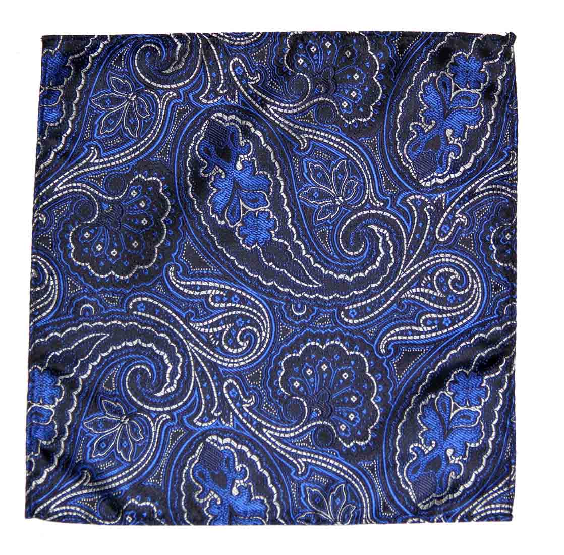 Gascoigne Pocket Square Silk Floral Paisley Blue Black White Men's