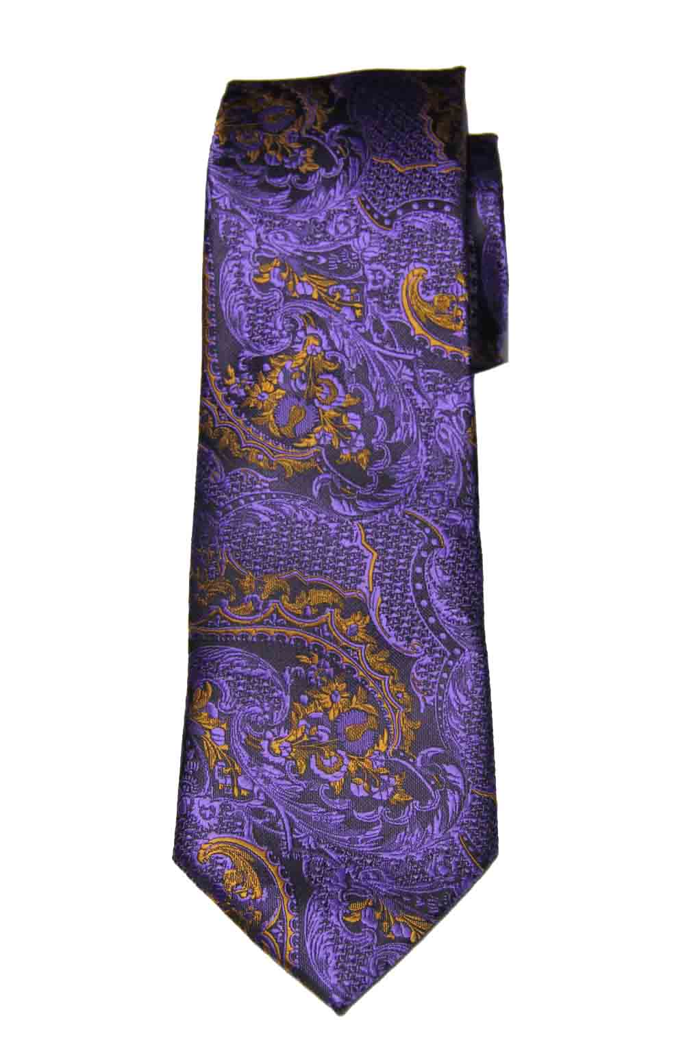 Gascoigne Silk Tie Purple Black Gold Floral Scroll Men's Gascoigne Silk Tie Purple Black Gold Floral Scroll Men's