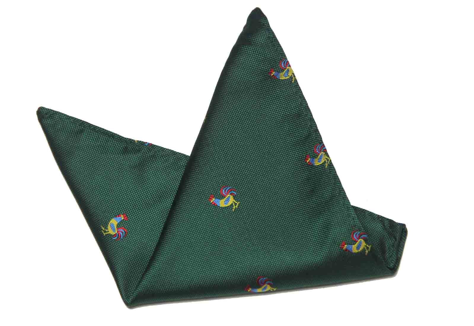 Gascoigne Pocket Square Green Rooster Cock Silk Blend Men's