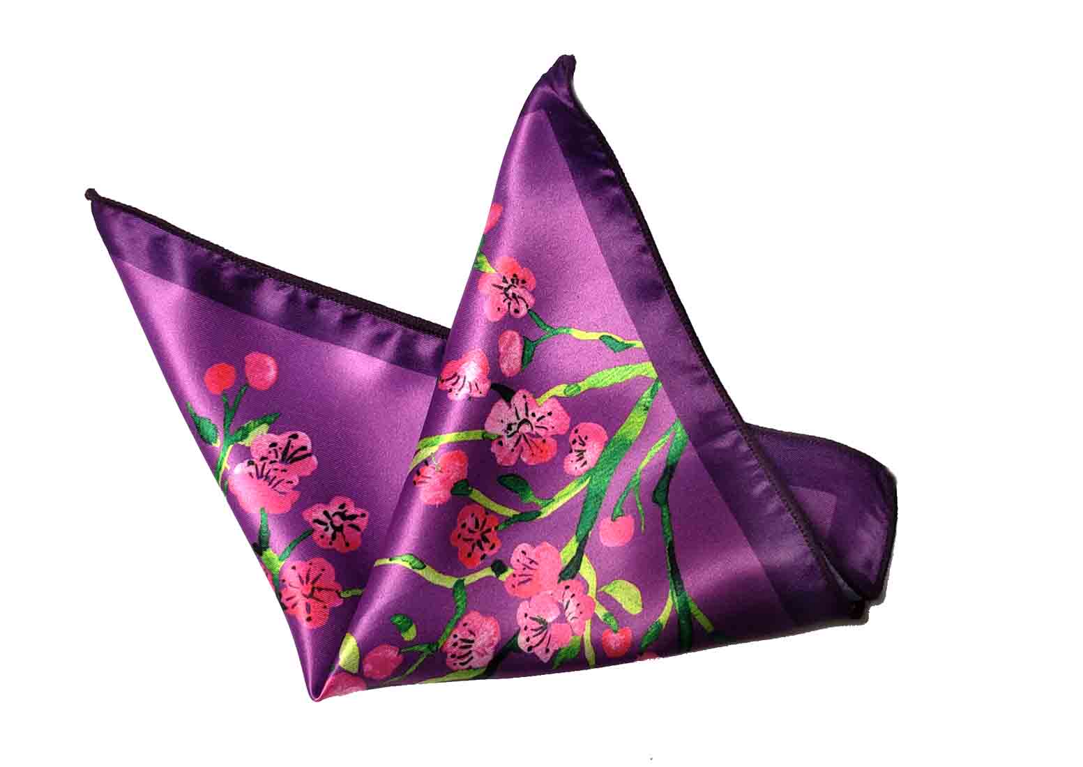 Gascoigne Silk Pocket Square Purple Pink Green Men's