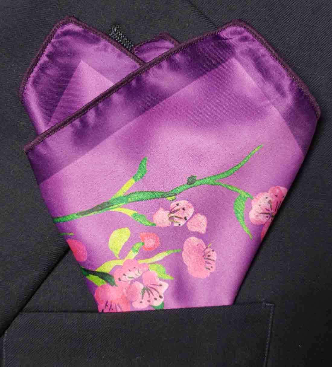 Gascoigne Silk Pocket Square Purple Pink Green Men's Gascoigne Silk Pocket Square Purple Pink Green Men's