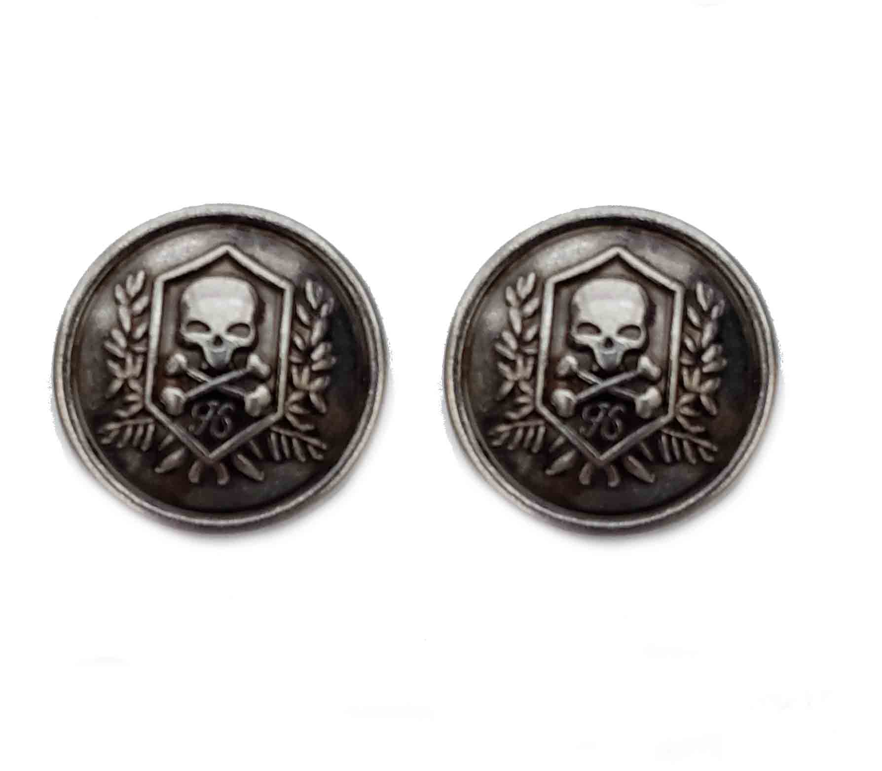Two Gascoigne Skull Blazer Buttons Skull Crossbones Gray Silver Metal Shank Men's