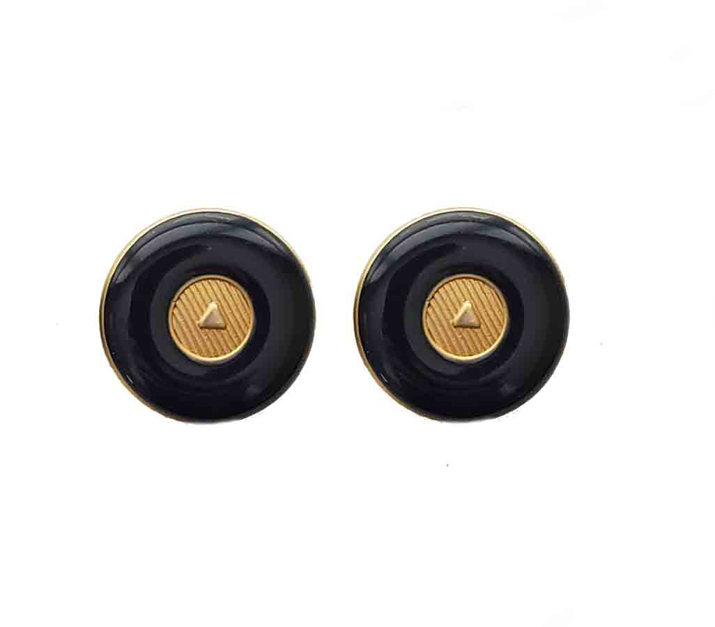 Two Brass and Enamel Blazer Buttons Gold Black Triangle Center Shank 7/8" Men's